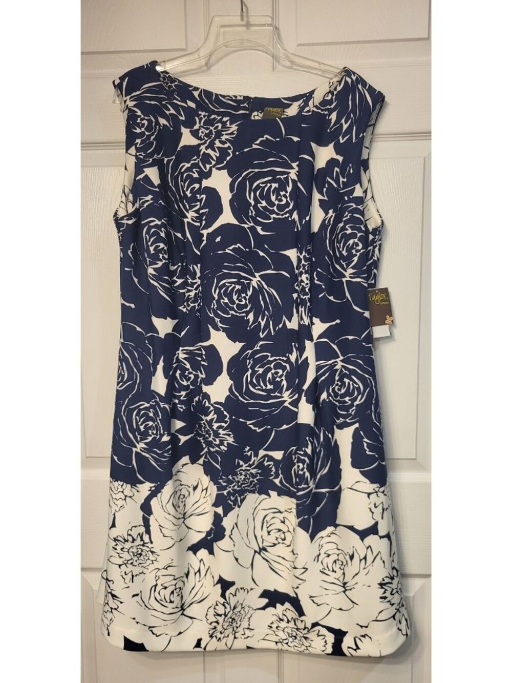 Taylor Blue/Cream Floral Fit/Flare Sleeveless Boatneck Graduation Midi Dress 16W